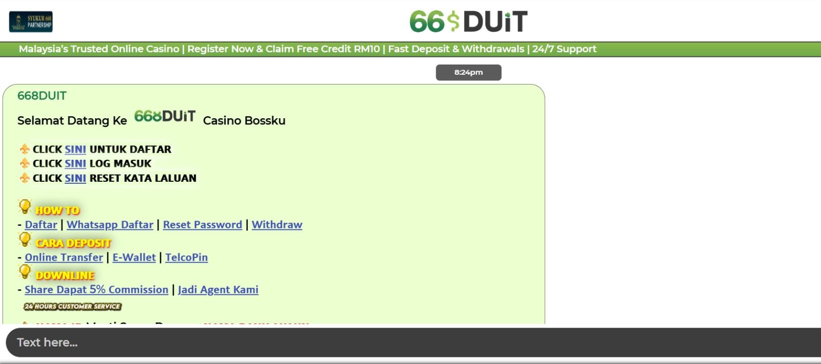 668Duit 24/7 Customer Support